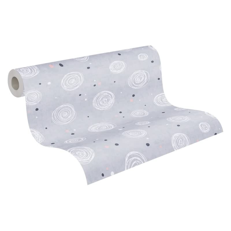 Kreis-Mustertapete Mädchen Kinderzimmer Grau Rosa Weiß Vliestapete modern verspielt Kindertapete (KG-172190)