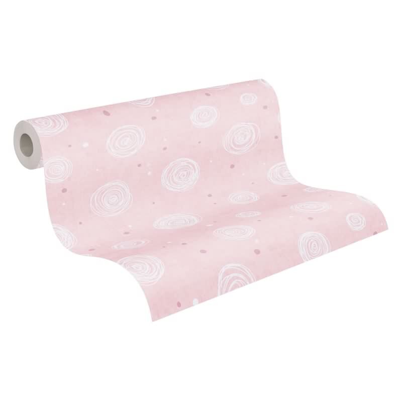 Kreis-Mustertapete Kinderzimmer Rosa Weiß Vliestapete verspielt modern Kindertapete Mädchen (KG-172191)