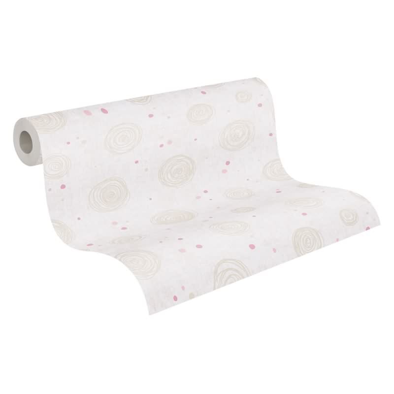 Kringel-Tapete Mädchen Kindertapete Beige Rosa Vliestapete mit Punkten verspieltes Design Kinderzimmer (KG-172192)