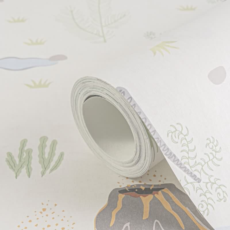 Dino Tapete Kinderzimmer Jungen Tapete Bunt Beige Grün Blau Vliestapete mit Vulkan und Dinosauriern (KG-172193)