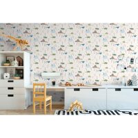 Dino Tapete Kinderzimmer Jungen Tapete Bunt Beige...