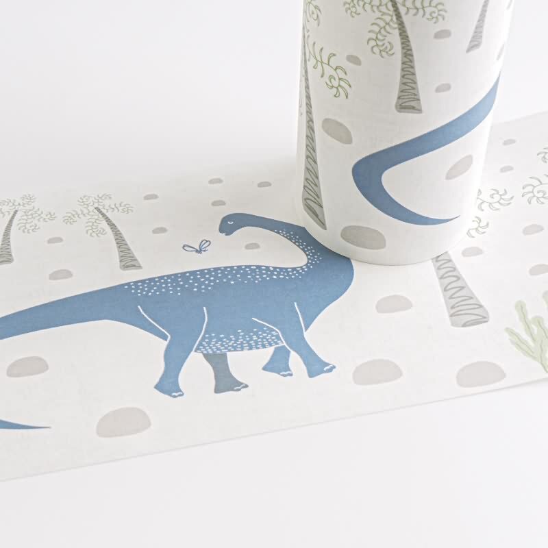 Dino Bordüre Kinderzimmer Beige Grün Blau Kindertapete Dinosaurier Vliestapete mit Vulkan (KG-172194)