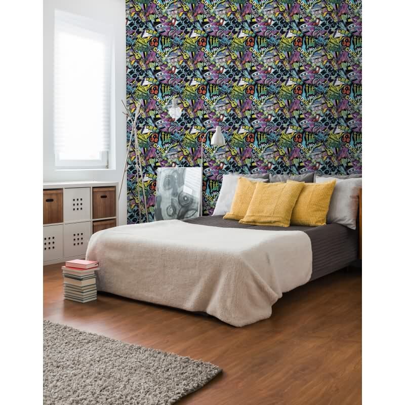 Graffiti-Tapete bunt Comic-Stil Mustertapete Streetart Look Vliestapete Jugendzimmer Jungen (KG-172195)