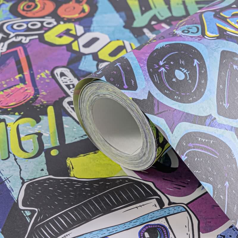 Graffiti-Tapete bunt Comic-Stil Mustertapete Streetart Look Vliestapete Jugendzimmer Jungen (KG-172195)