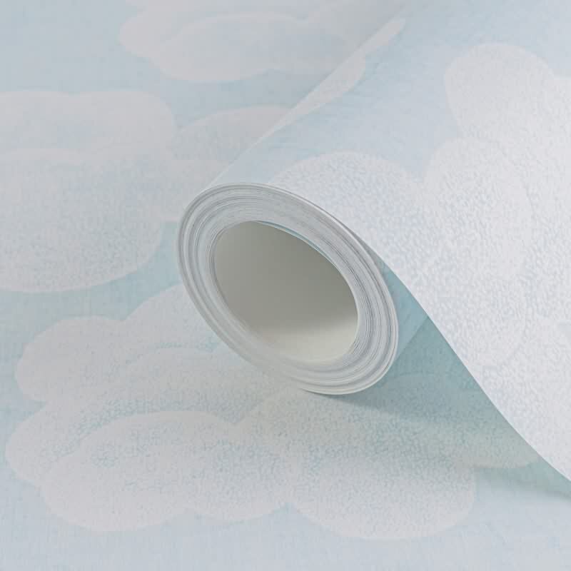 Wolken-Tapete Hellblau Weiß Kinderzimmer Tapete mit Himmelsmotiv Jungen Vliestapete (KG-172196)