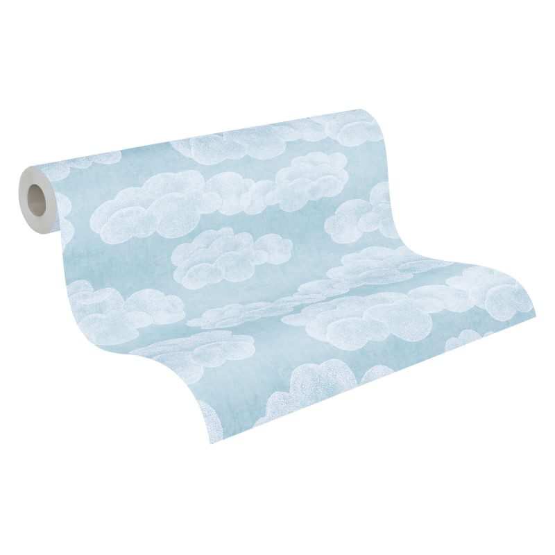 Wolken-Tapete Hellblau Weiß Kinderzimmer Tapete mit Himmelsmotiv Jungen Vliestapete (KG-172196)