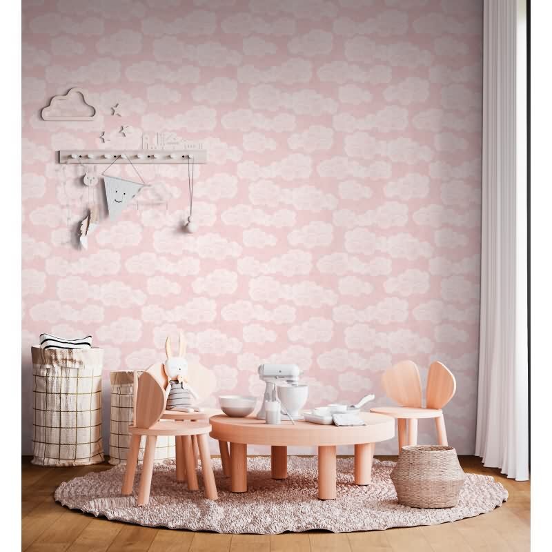 Wolken Tapete Rosa Weiß Kinderzimmer Mädchen Kindertapete mit Himmelsmotiv Vliestapete (KG-172197)