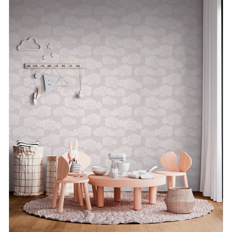 Wolken Tapete Beige Weiß Kinderzimmer Vliestapete mit Wolkenmotiv Kindertapete (KG-172198)