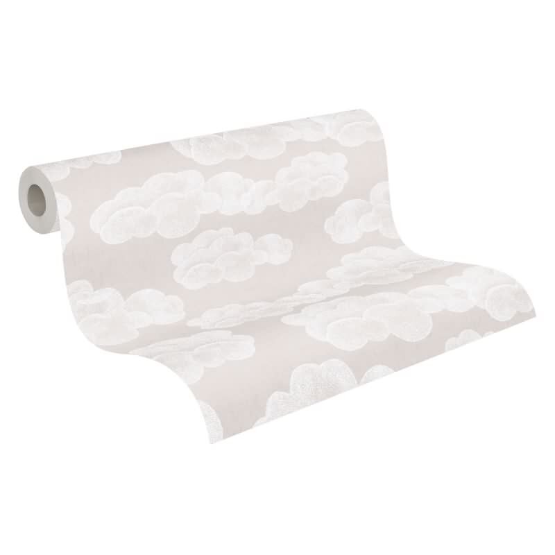 Wolken Tapete Beige Weiß Kinderzimmer Vliestapete mit Wolkenmotiv Kindertapete (KG-172198)