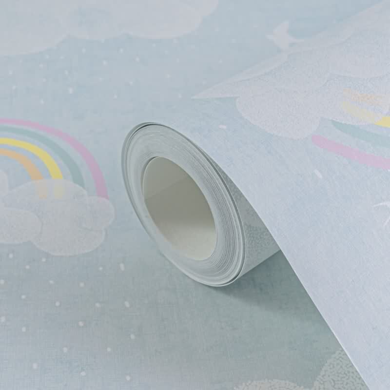 Wolken Tapete mit Regenbogen Blau Bunt Kinderzimmer Tapete mit Vögeln Vliestapete (KG-172199)