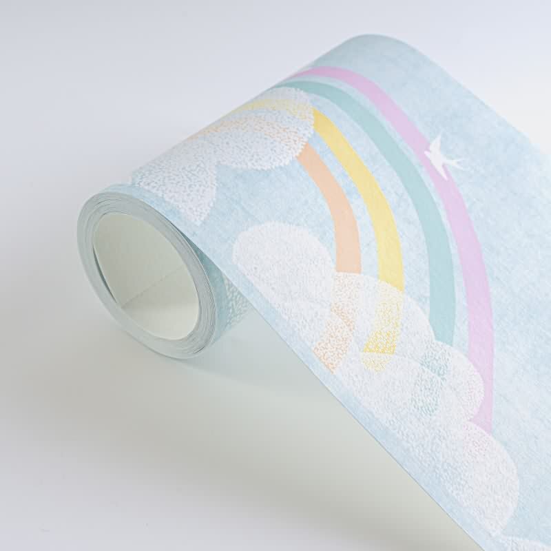 Bordüre mit Regenbogen und Wolken Blau Bunt Kinderzimmer Borte mit Vögeln (KG-172200)