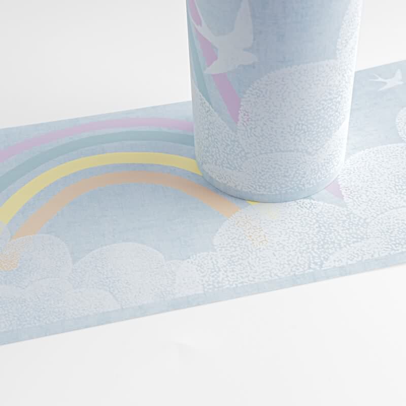 Bordüre mit Regenbogen und Wolken Blau Bunt Kinderzimmer Borte mit Vögeln (KG-172200)