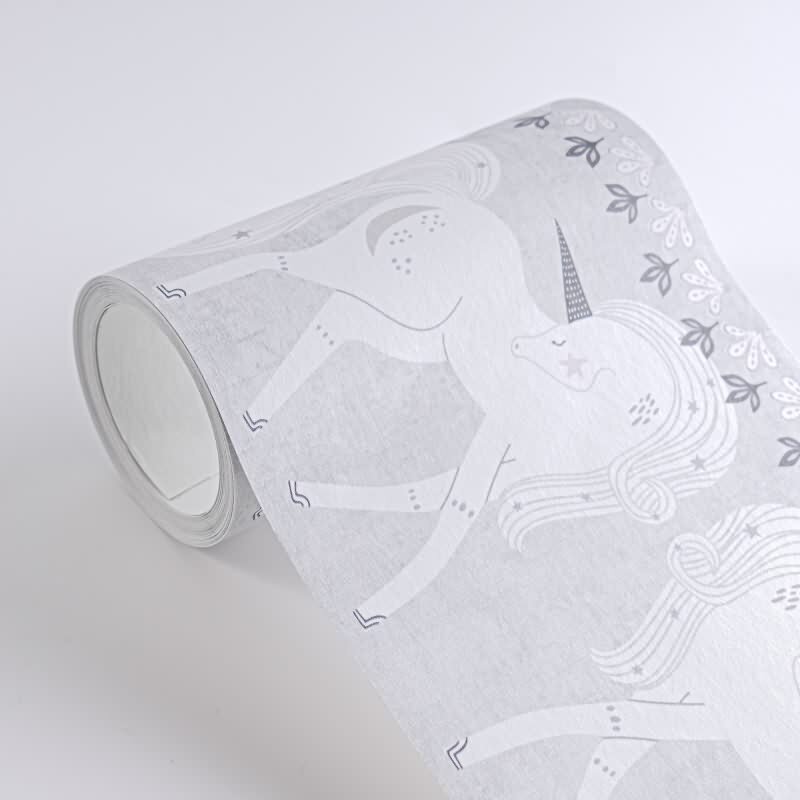 Einhorn Bordüre Grau Weiß Tapetenborte für Mädchenzimmer Kindertapete mit Fabelwesen (KG-172202)