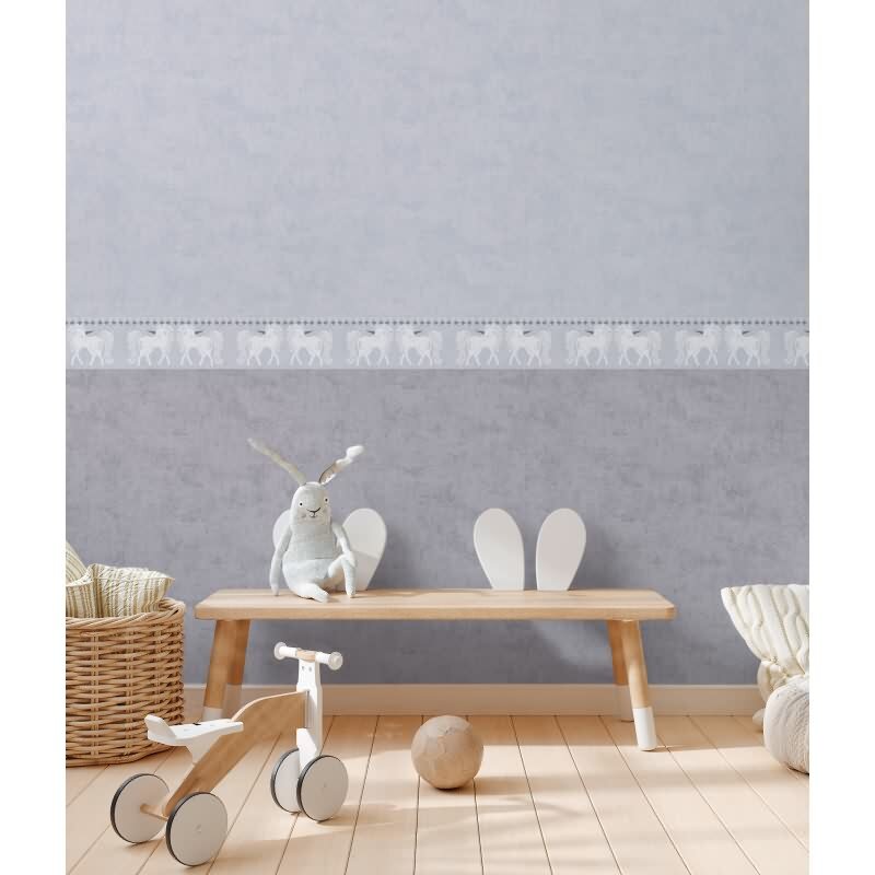 Einhorn Bordüre Grau Weiß Tapetenborte für Mädchenzimmer Kindertapete mit Fabelwesen (KG-172202)