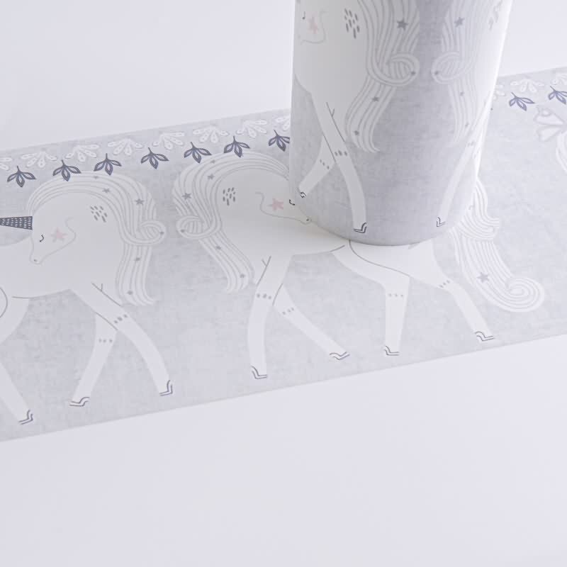 Einhorn Bordüre Grau Weiß Tapetenborte für Mädchenzimmer Kindertapete mit Fabelwesen (KG-172202)