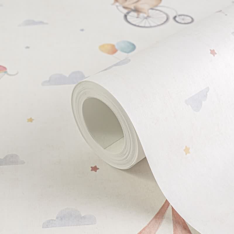 Zirkus-Tapete Hellbeige Bunt Kinderzimmer Vliestapete mit Zirkustieren Artistik (KG-172203)