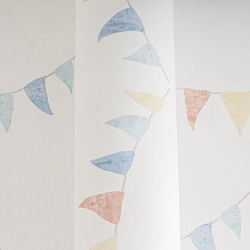 Wimpel-Tapete Bunt Beige Kinderzimmer Vliestapete mit Girlanden (KG-172205)