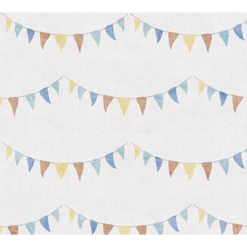 Wimpel-Tapete Bunt Beige Kinderzimmer Vliestapete mit Girlanden (KG-172205)