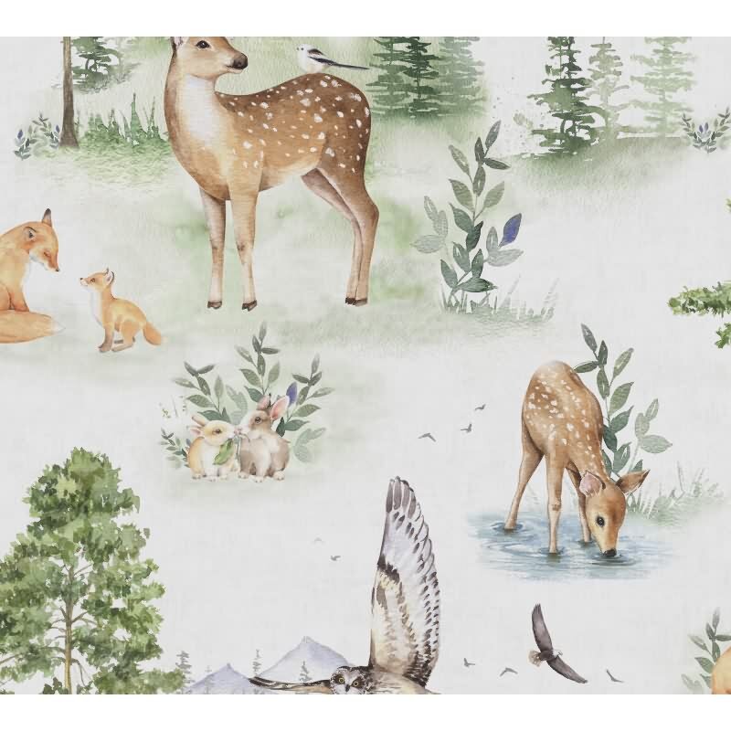 Tapete Kinderzimmer Junge Waldtiere Grün Beige Kindertapete Tiere im Wald Vliestapete (KG-172206)