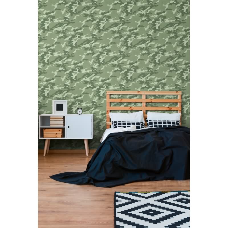 Camouflage Tapete in Grüntönen Tarnmuster Tapete modern Vliestapete Jungenzimmer (KG-172207)