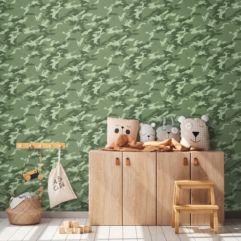 Camouflage Tapete in Grüntönen Tarnmuster Tapete modern Vliestapete Jungenzimmer (KG-172207)