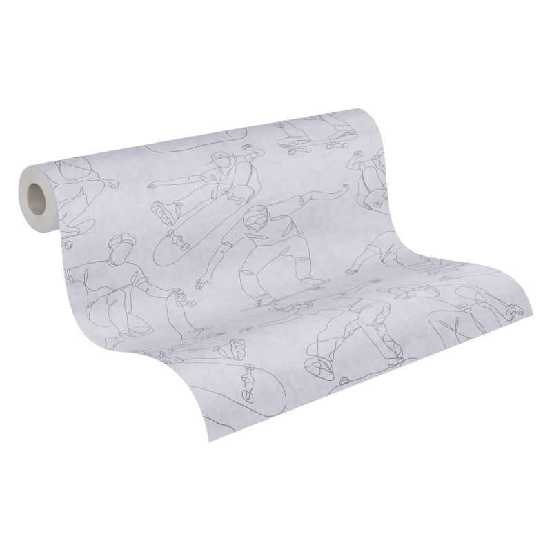 Skater-Tapete Hellgrau Streetstyle Mustertapete für Jugendliche Vliestapete modern (KG-172208)