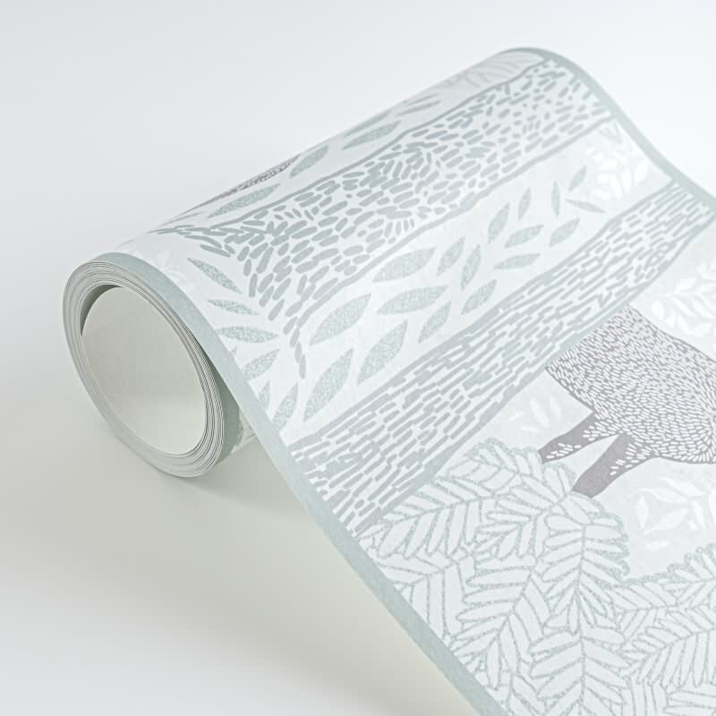 Tapetenborte Waldtiere in Grün Grau Tiermotiv Bordüre mit Bär Hirsch Vliestapete Kinderzimmer (KG-172209)