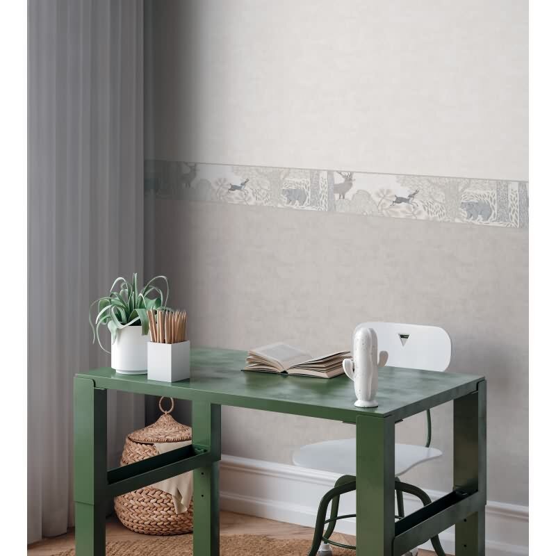 Bordüre Waldtiere in Beige Rosa Tiermotiv Tapetenborte mit Bär Reh Vliestapete Kinderzimmer (KG-172210)