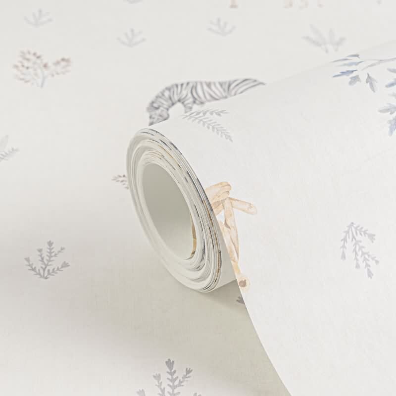 Kinderzimmer Tapete Sfarie Tiere Beige Vliestapete mit Giraffe Zebra Elefant Kindertapete (KG-172211)