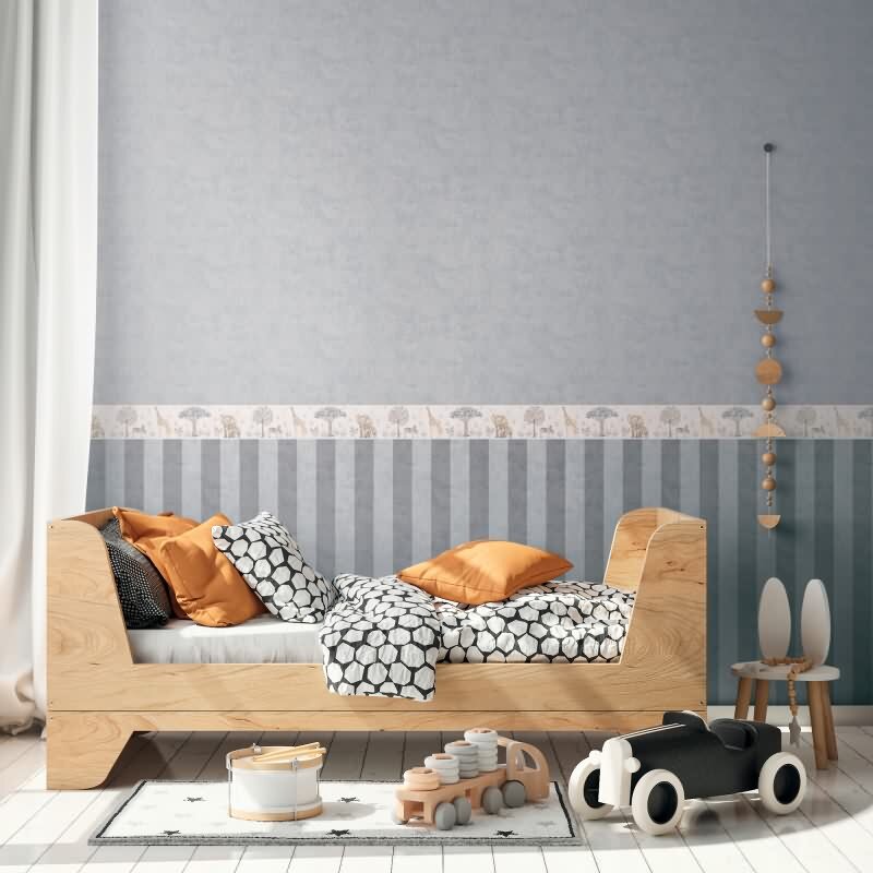 Bordüre Kinderzimmer Safarie Tiere Beige Tapetenbordüre mit Giraffe Zebra Elefant (KG-172212)
