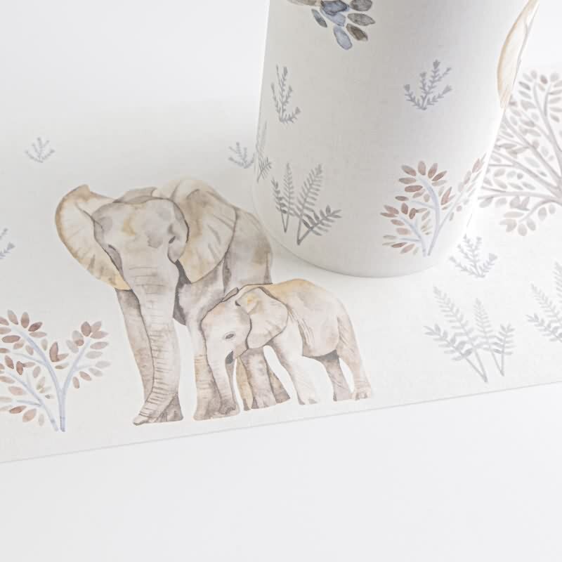 Bordüre Kinderzimmer Safarie Tiere Beige Tapetenbordüre mit Giraffe Zebra Elefant (KG-172212)