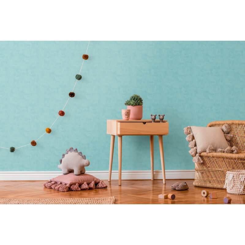 Kinderzimmer Vliestapete Türkis Einfarbige Tapete Unitapete modern (KG-172225)