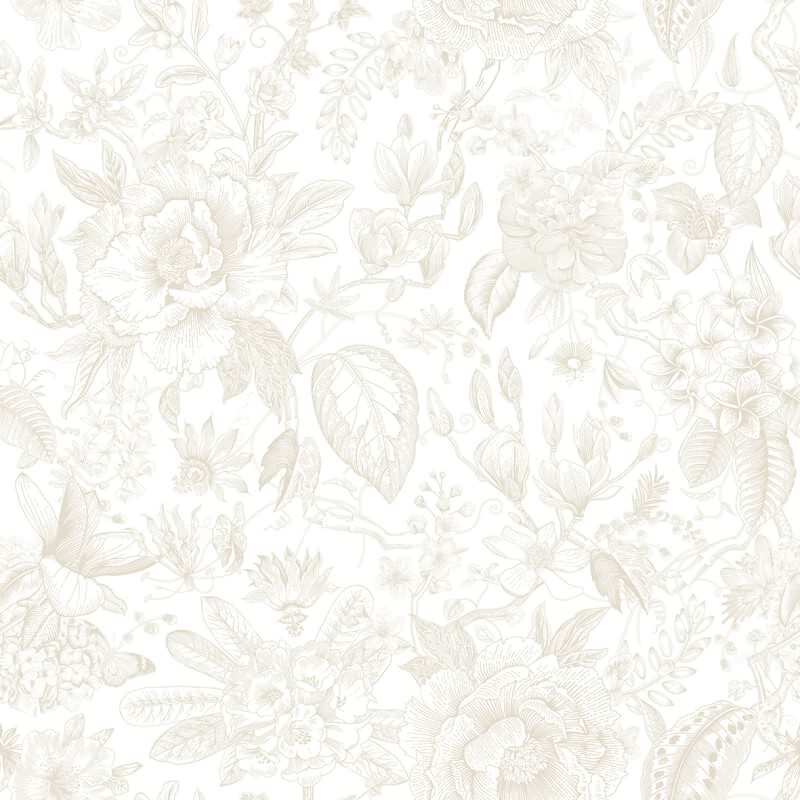 Vliestapete Blumen, Blätter Floral Natur matt in Weiß für Wohnzimmer, Schlafzimmer, Büro (KG-172655)