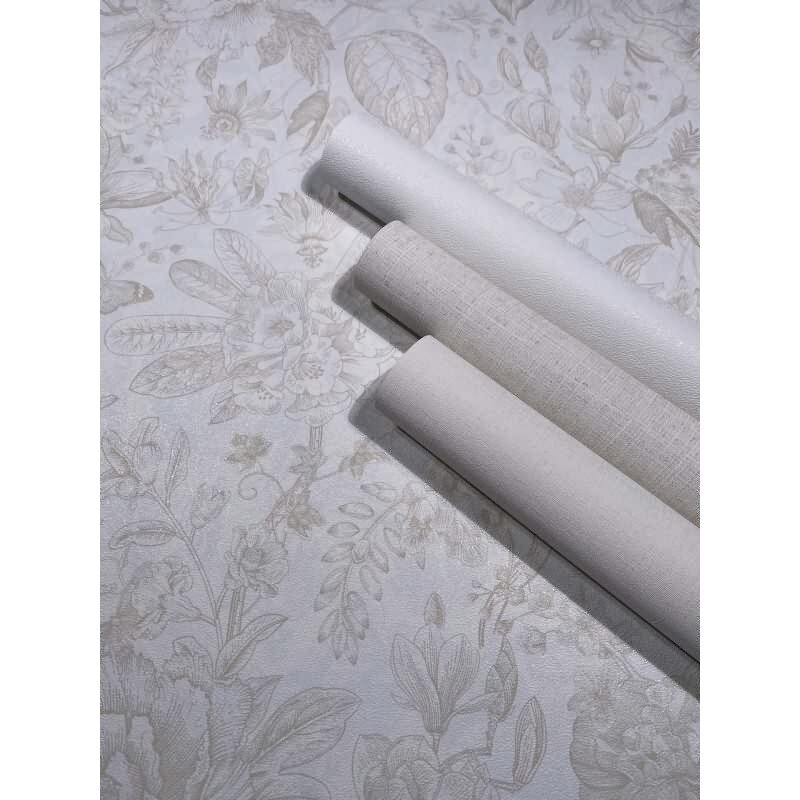 Vliestapete Blumen, Blätter Floral Natur matt in Weiß für Wohnzimmer, Schlafzimmer, Büro (KG-172655)