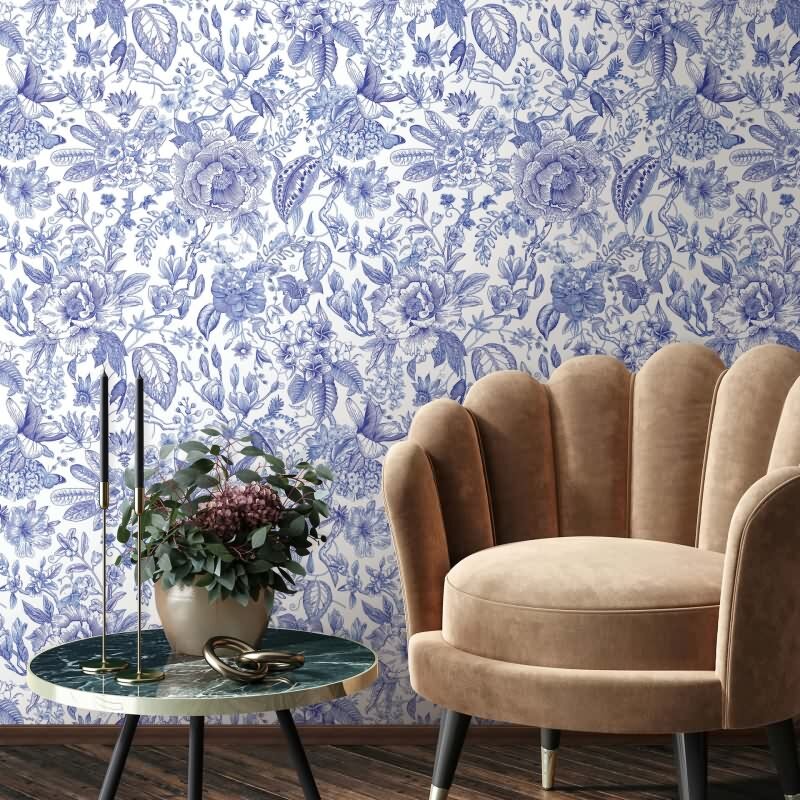 Vliestapete Blumen, Blätter Floral Natur matt in Weiß für Wohnzimmer, Schlafzimmer, Büro (KG-172656)