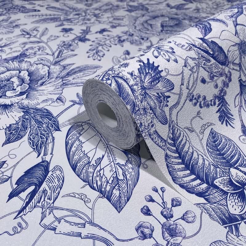 Vliestapete Blumen, Blätter Floral Natur matt in Weiß für Wohnzimmer, Schlafzimmer, Büro (KG-172656)