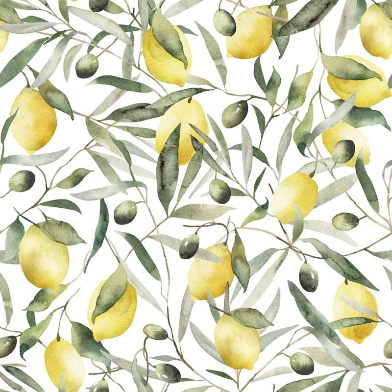 Vliestapete Zitronen, Blätter Floral Natur matt in Weiß für Wohnzimmer, Schlafzimmer (KG-172658)