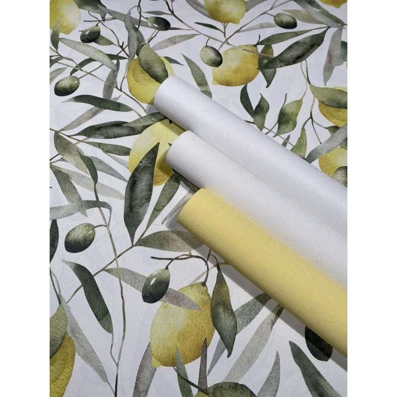 Vliestapete Zitronen, Blätter Floral Natur matt in Weiß für Wohnzimmer, Schlafzimmer (KG-172658)