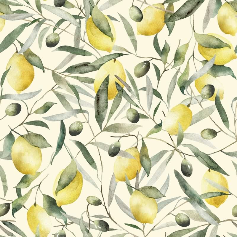 Vliestapete Zitronen, Blätter Floral Natur matt in Beige für Wohnzimmer, Schlafzimmer (KG-172659)