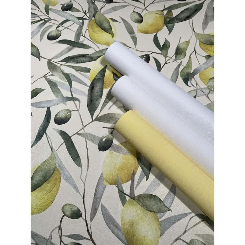 Vliestapete Zitronen, Blätter Floral Natur matt in Beige für Wohnzimmer, Schlafzimmer (KG-172659)