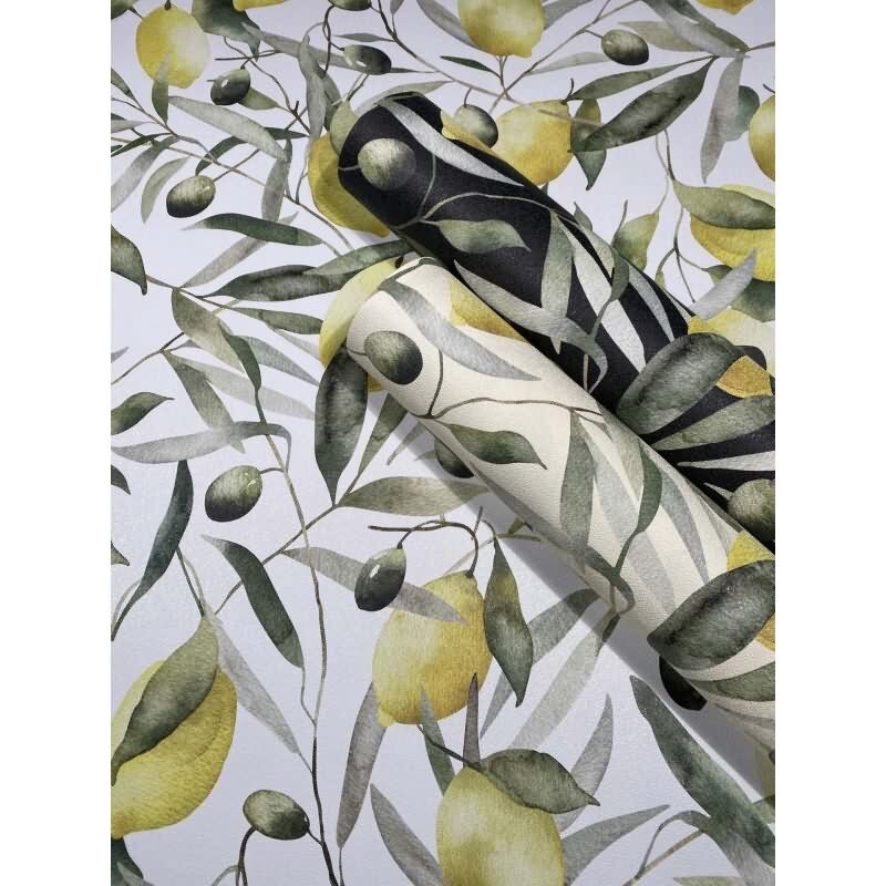 Vliestapete Zitronen, Blätter Floral Natur matt in Beige für Wohnzimmer, Schlafzimmer (KG-172659)