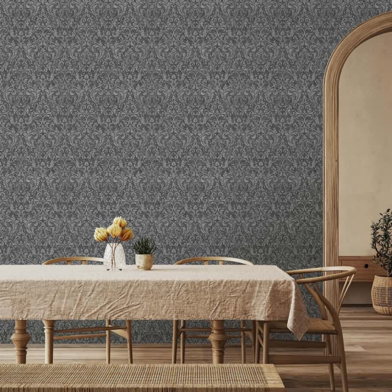 Vliestapete Ornament Ornamental Klassisch matt in Anthrazit für Wohnzimmer, Schlafzimmer (KG-172670)