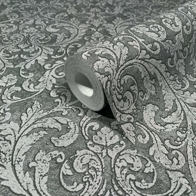 Vliestapete Ornament Ornamental Klassisch matt in Anthrazit für Wohnzimmer, Schlafzimmer (KG-172670)