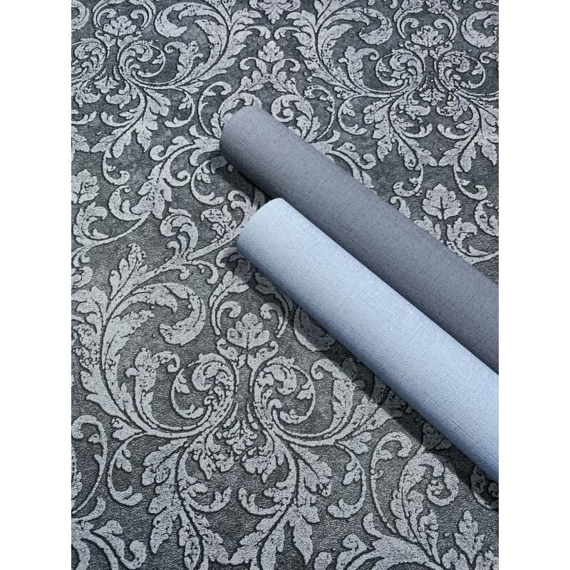 Vliestapete Ornament Ornamental Klassisch matt in Anthrazit für Wohnzimmer, Schlafzimmer (KG-172670)