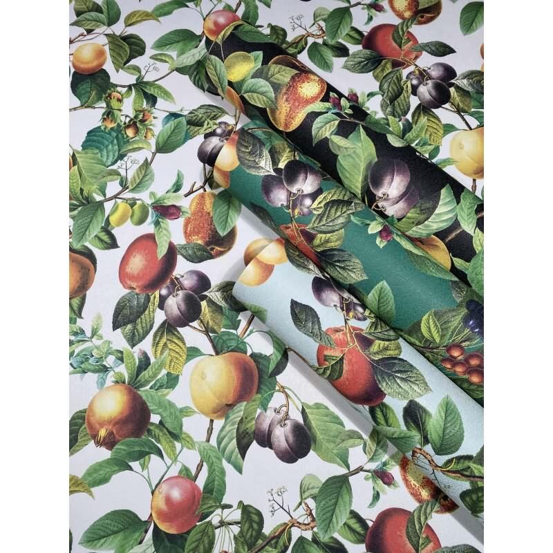 Vliestapete Früchte, Blätter Floral Natur matt in Schwarz für Wohnzimmer, Schlafzimmer (KG-172674)