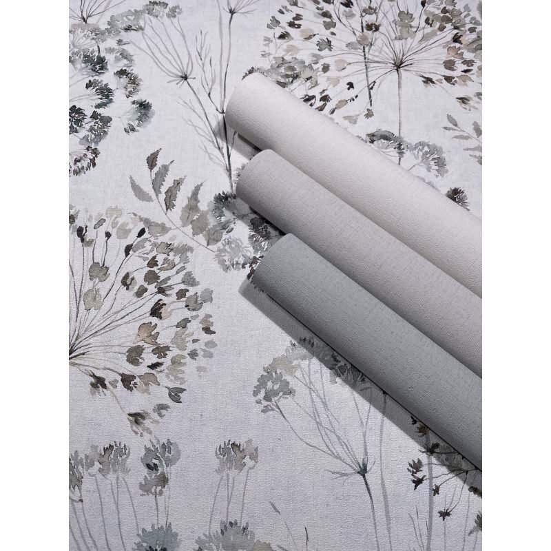 Vliestapete Blumen, Blätter Floral Natur matt in Grau für Wohnzimmer, Schlafzimmer (KG-172677)