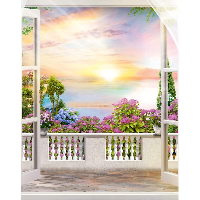 Digitaldruck Sonnenuntergang, Balkon Grafisch Natur matt in Grau für Wohnzimmer, Schlafzimmer, Büro (KG-172684)