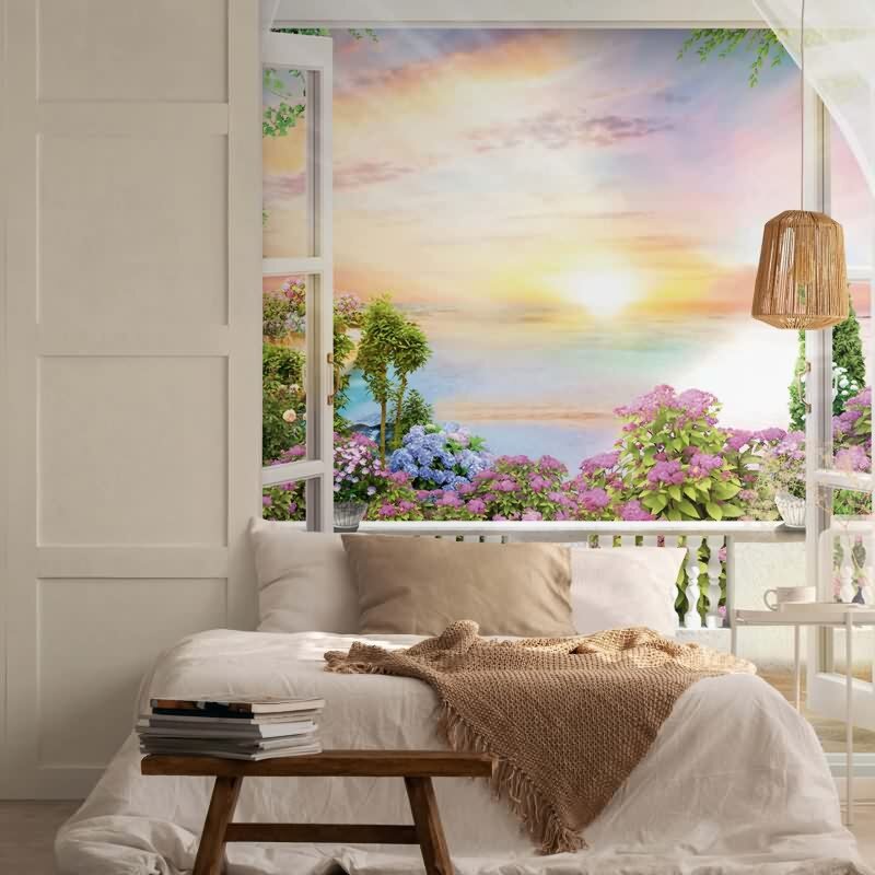 Digitaldruck Sonnenuntergang, Balkon Grafisch Natur matt in Grau für Wohnzimmer, Schlafzimmer, Büro (KG-172684)