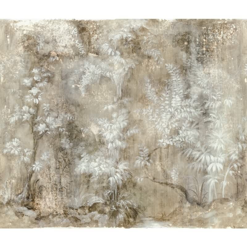 Digitaldruck gezeichneter Wald beige, weiß, grün Floral (KG-172723)