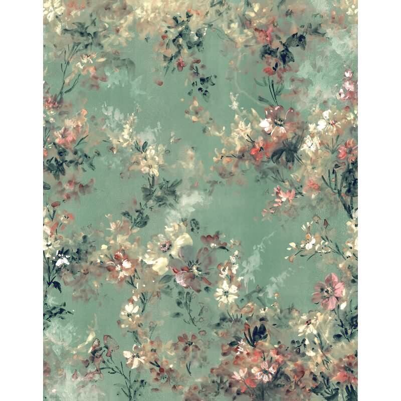 Digitaldruck Blumen Blüten grün, beige Floral (KG-172724)